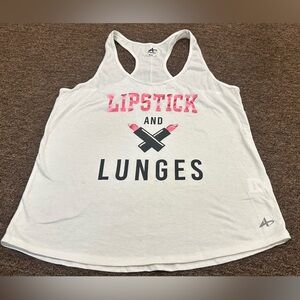 EUC! Ladies Lipstick and Lunges White Tank M Top Pink Blk Sexy active athletech